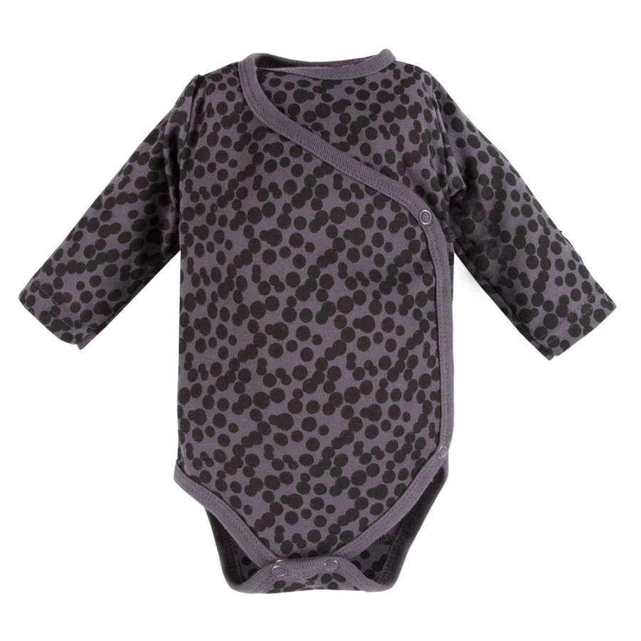 Set mit Wickelbody und graphitfarbener Hose mit Punkten