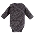Set aus Wickelbody, graphitfarbener Hose mit Punkten und Sweatshirt