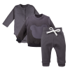 Set mit Wickelbody, graphitfarbenen gerippten Hosen und Sweatshirt