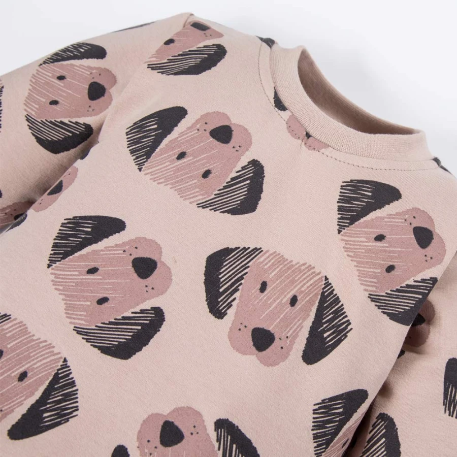 Beiges Sweatshirt- und Hosen-Set mit Hündchen