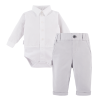 Set aus weißem Hemd-Body und eleganter grauer Hose