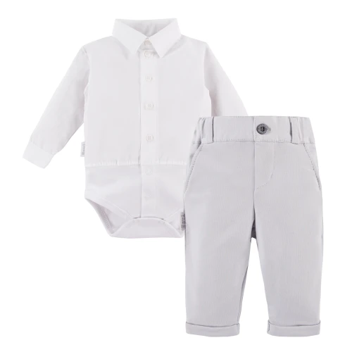 Set aus weißem Hemd-Body und eleganter grauer Hose