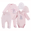 Baby-Set mit Body, Strampler, Halbstampler und Mützen in Rosa