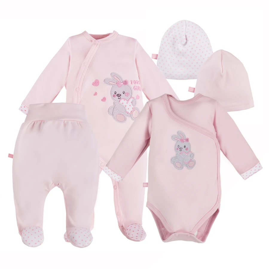 Baby-Set mit Body, Strampler, Halbstampler und Mützen in Rosa