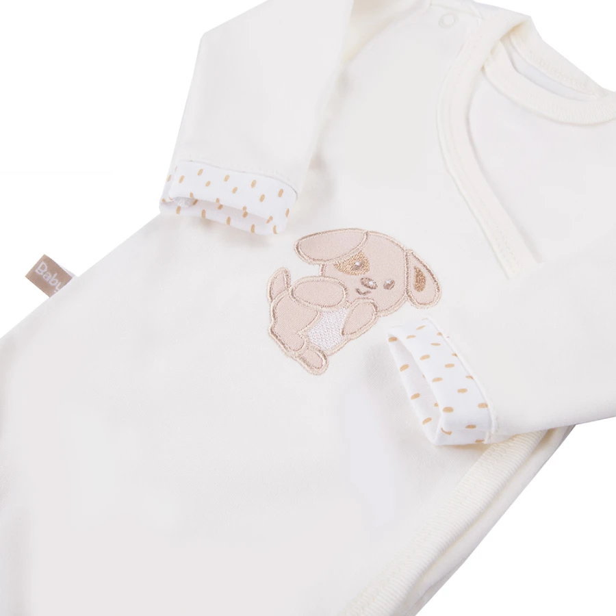 Baby-Set mit Body, Strampler, Halbstampler und Mützen in Ecru