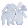 Baby-Set mit Body, Strampler, Halbstampler und Mützen in Blau