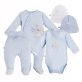 Baby-Set mit Body, Strampler, Halbstampler und Mützen in Blau