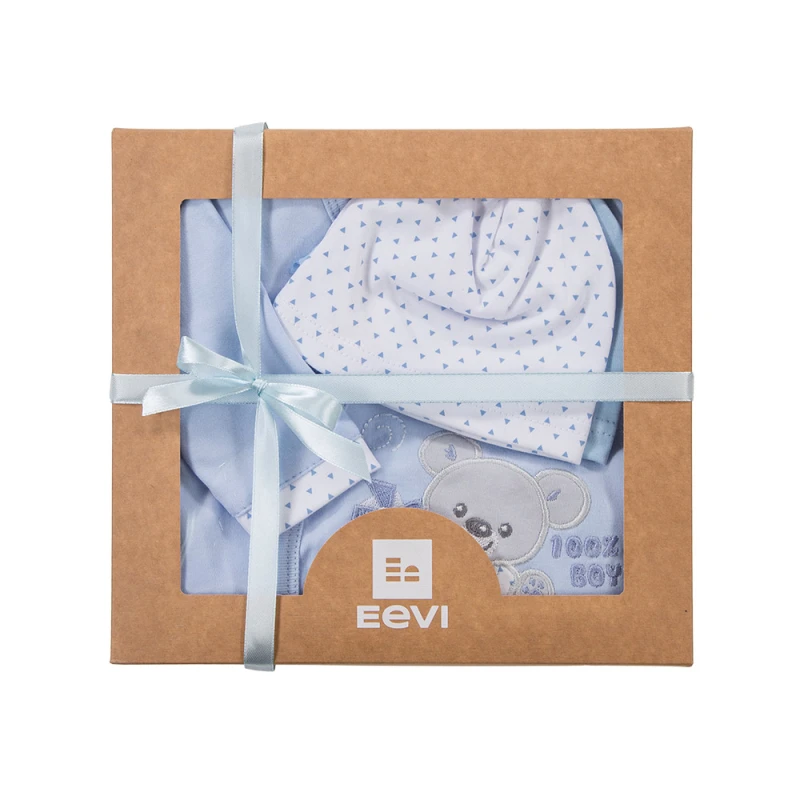 Baby-Set mit Body, Strampler, Halbstampler und Mützen in Blau