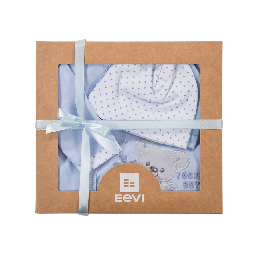 Baby-Set mit Body, Strampler, Halbstampler und Mützen in Blau