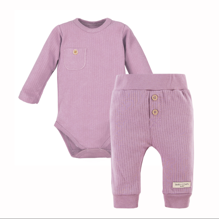 Kinder-Set Body und gerippte Leggings in Heidefarbe