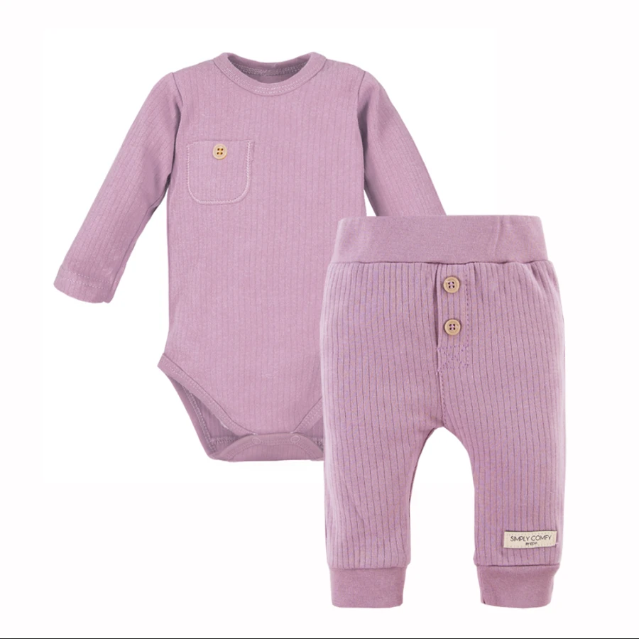 Kinder-Set Body und gerippte Leggings in Heidefarbe