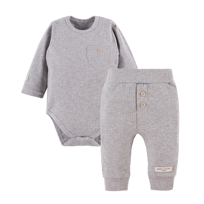 Graues Ripp-Set aus Body und Leggings