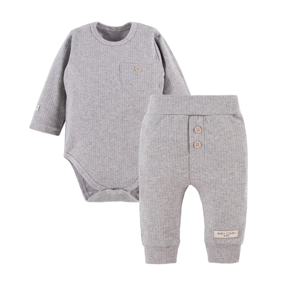 Graues Ripp-Set aus Body und Leggings