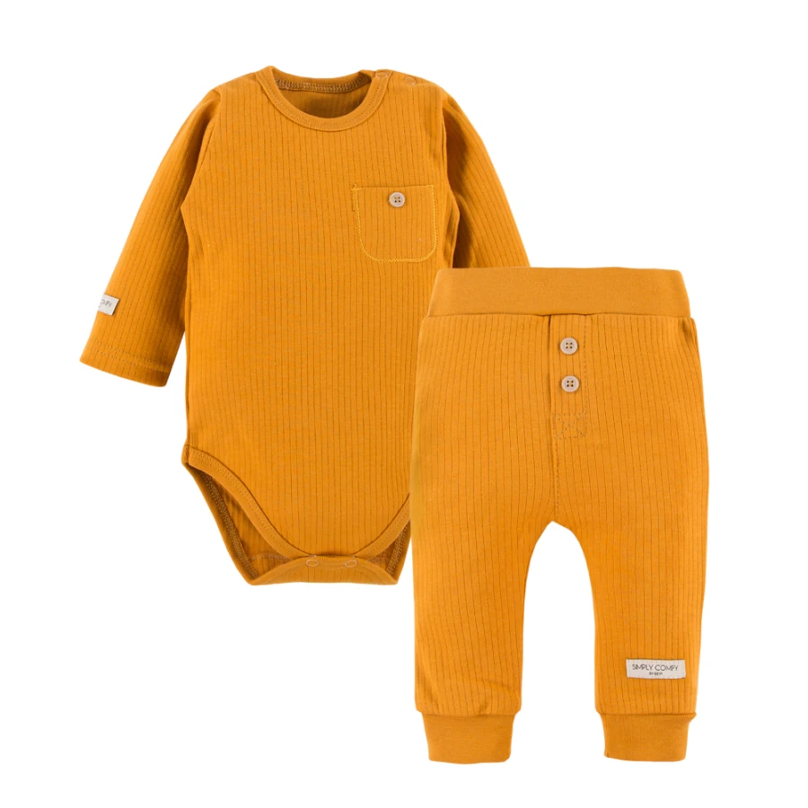 Honigfarbenes Ripp-Babyset Body und Leggings