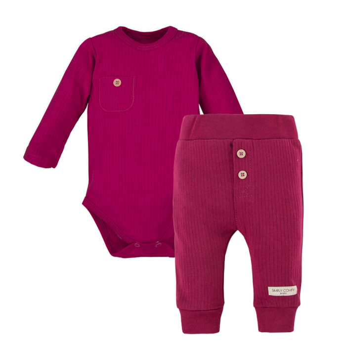 Bordeauxfarbenes geripptes Body- und Leggings-Set