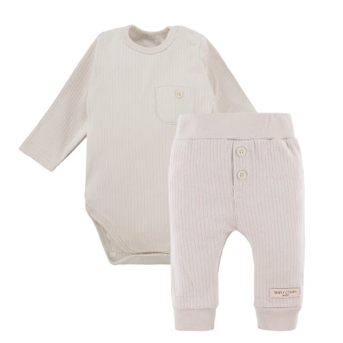 Beiges geripptes Body- und Leggings-Set