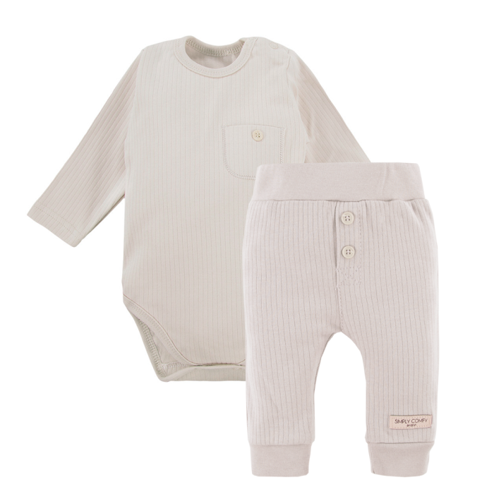 Beiges geripptes Body- und Leggings-Set