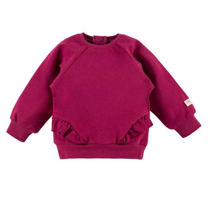 Bordeauxrotes geripptes Leggings- und Sweatshirt-Set mit Rüschen