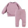 Geripptes Leggings- und Sweatshirt-Set mit Rüschen in Heidefarbe