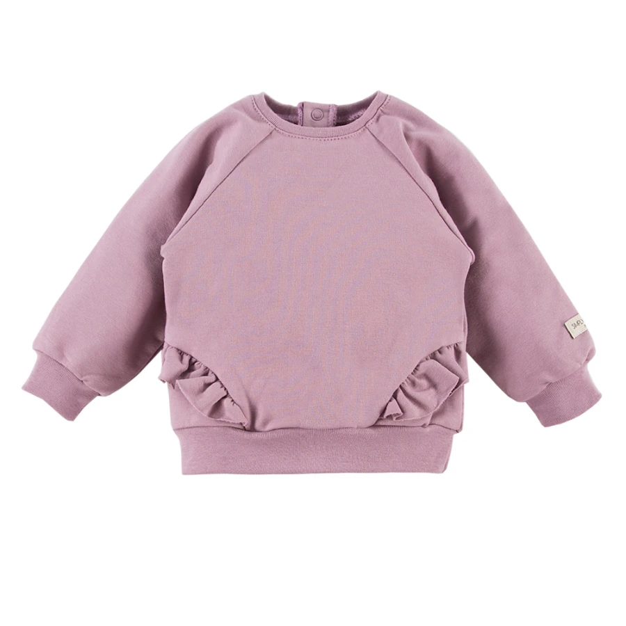 Geripptes Leggings- und Sweatshirt-Set mit Rüschen in Heidefarbe