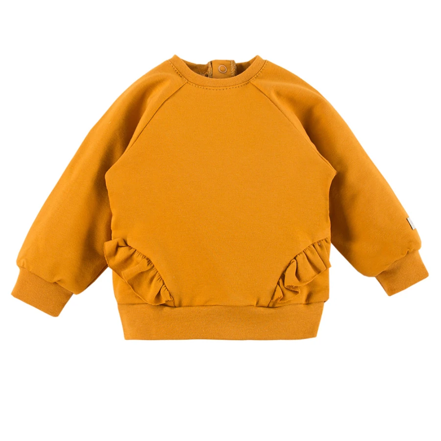 Set aus Sweatshirt mit Rüschen und gerippten Leggings in Honigfarbe