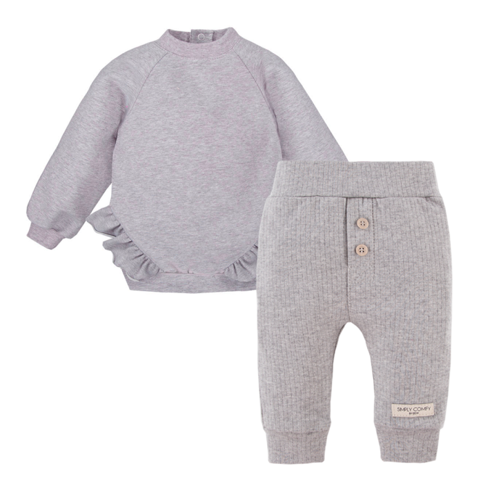 Set aus Sweatshirt mit Rüschen und gerippten Leggings in Grau