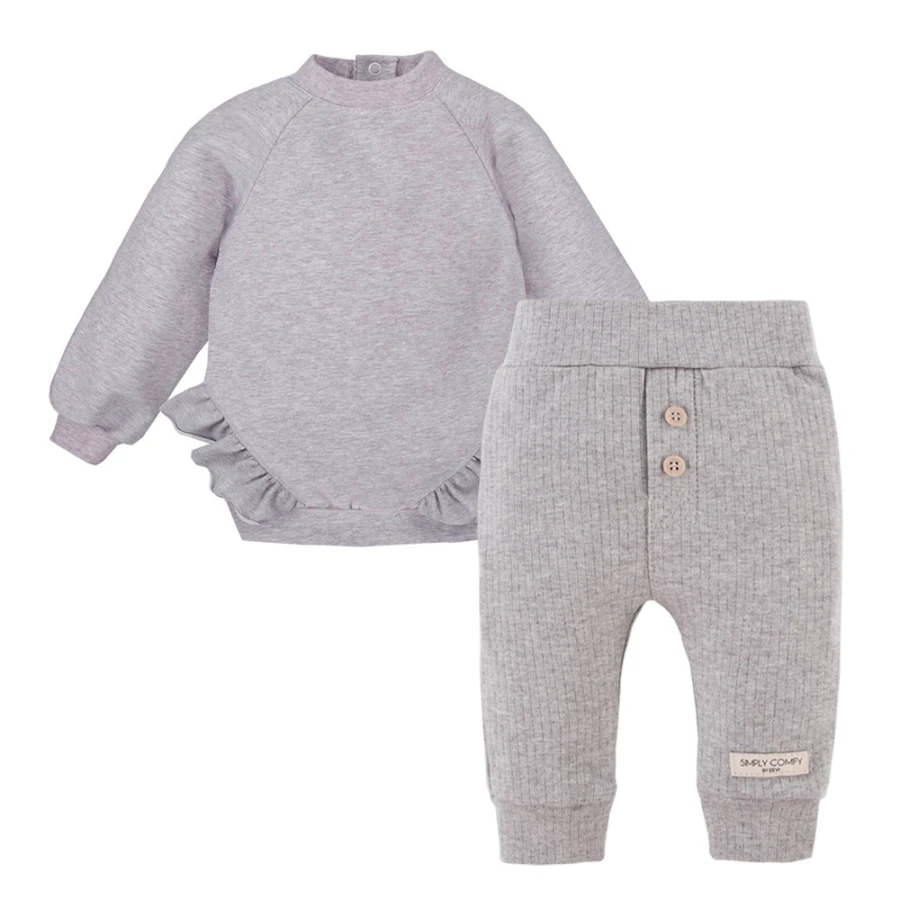 Set aus Sweatshirt mit Rüschen und gerippten Leggings in Grau