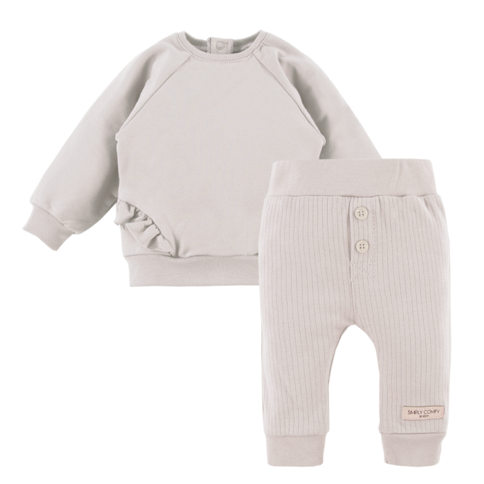 Set aus Sweatshirt mit Rüschen und gerippten Leggings in Beige
