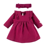 Set aus Kleid mit Rüschen und Haarband mit Schleife in Bordeaux