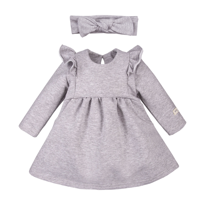 Set aus Kleid mit Rüschen und Haarband mit Schleife Grau