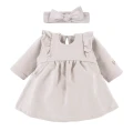 Dress with ruffles and bow headband set beige