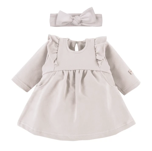 Set aus Kleid mit Rüschen und Haarband mit Schleife Beige