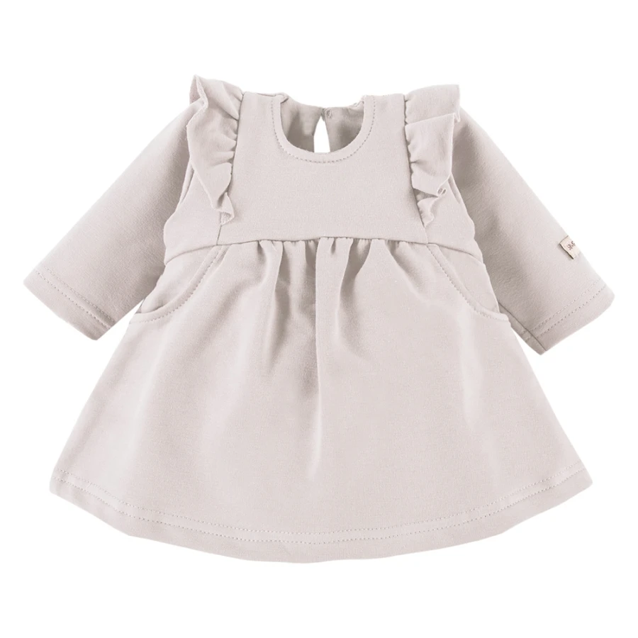 Set aus Kleid mit Rüschen und Haarband mit Schleife Beige