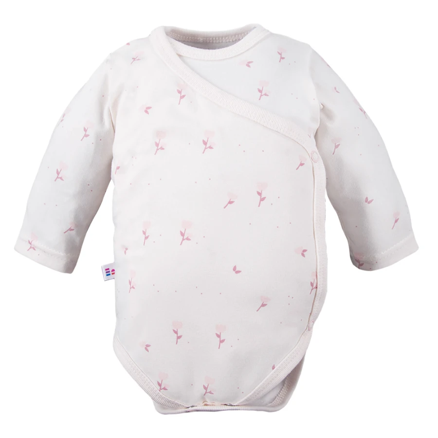 Baby-Set: Body, Strampelhose, Mütze und Strampler Creme mit Blümchen