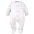 Baby set: bodysuit, footed pants, hat and white sleepsuit with blue balloons
