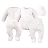 Baby-Set: Body, Strampelhose, Mütze und ecru Strampler mit Teddybären