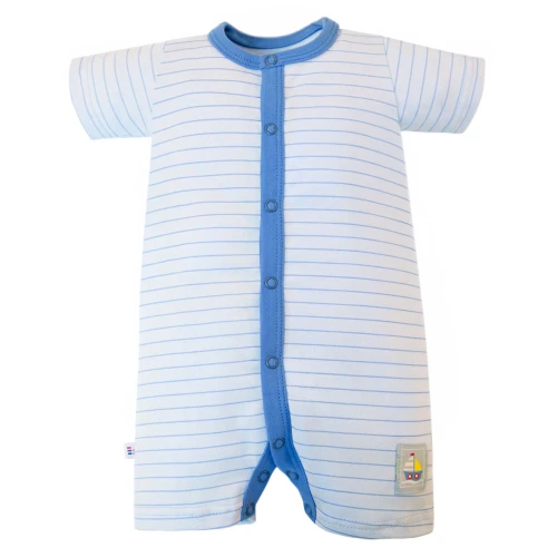 Weißer Baby-Strampler mit blauen Streifen