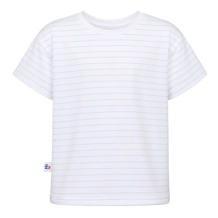 Kinder-T-Shirt Weiß mit blauen Streifen