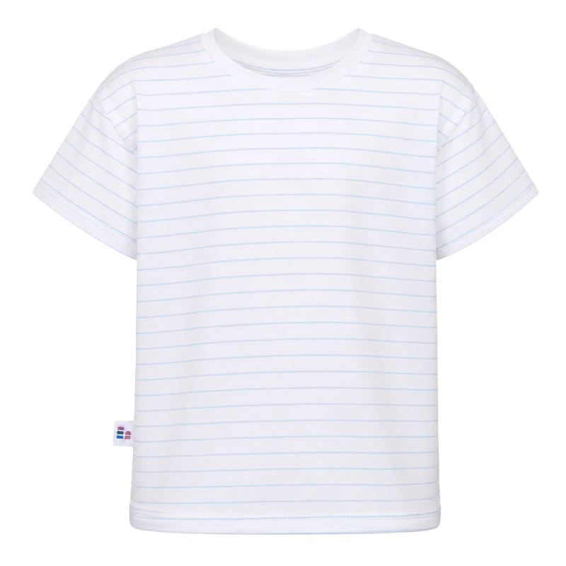 Kinder-T-Shirt Weiß mit blauen Streifen