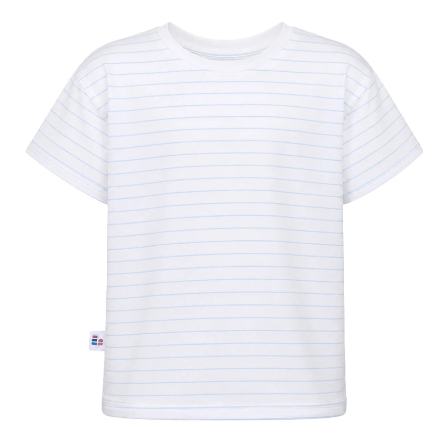 Kinder-T-Shirt Weiß mit blauen Streifen