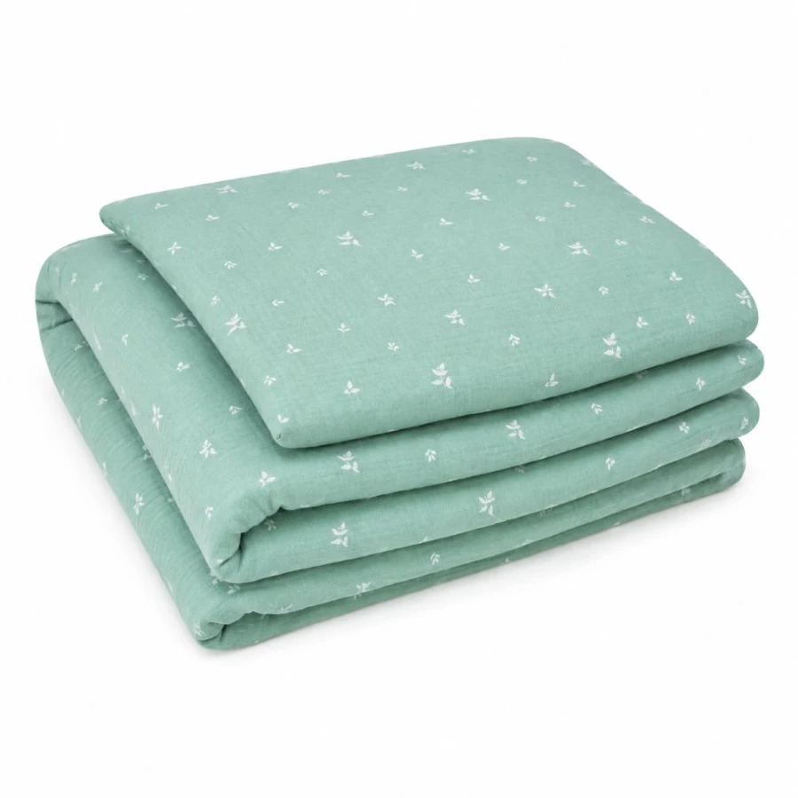 Muslin-Bettwäsche mit Füllung Grün mit Blättern