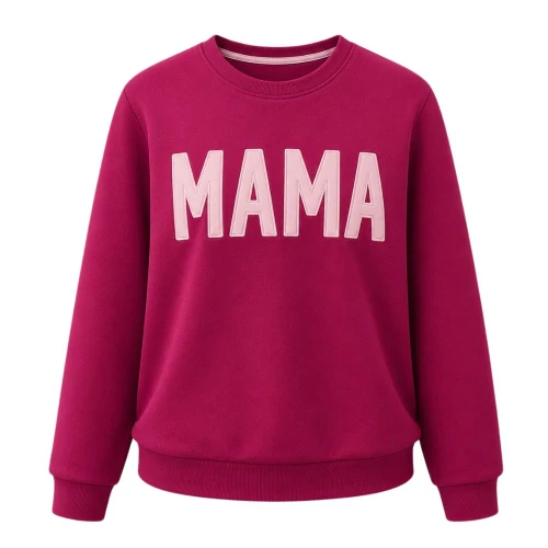 Sweatshirt mit der Aufschrift MAMA in Bordeauxrot mit heidekrautfarbener Stickerei