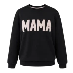 Sweatshirt mit der Aufschrift MAMA, schwarz mit beiger Stickerei