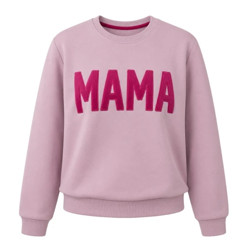 Sweatshirt mit der Aufschrift MAMA in Heidekraut mit burgunderroter Stickerei