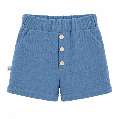 Blaue Musselin-Shorts mit Knöpfen