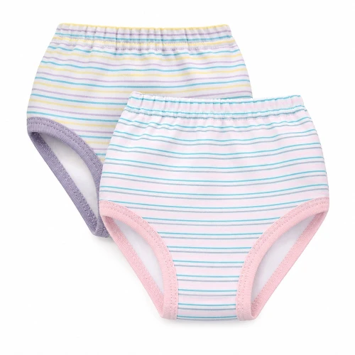 2er-Pack Mädchen-Slips aus Baumwolle Streifen lila/rosa
