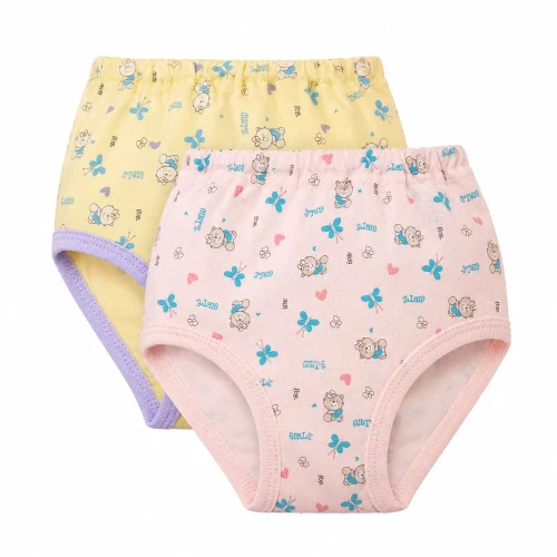 2er-Pack Mädchen-Slips aus Baumwolle mit Katzen gelb/rosa