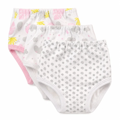 3er-Pack Mädchen-Slips rosa/weiß/weiß mit Blümchen