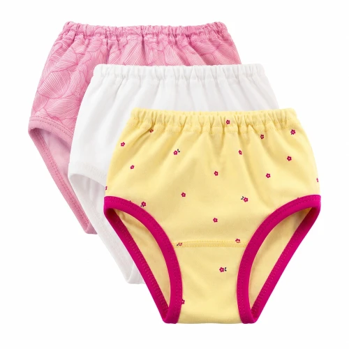 3er-Pack Mädchen-Baumwollslips Zitrone/Weiß/Rosa Blumenmuster