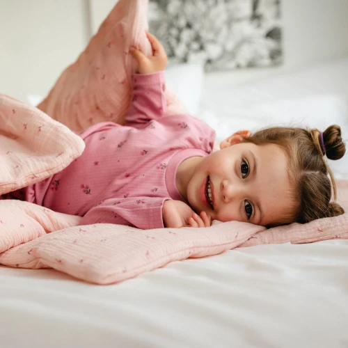 Muslin-Bettwäsche mit Füllung Rosa mit zarten Blümchen
